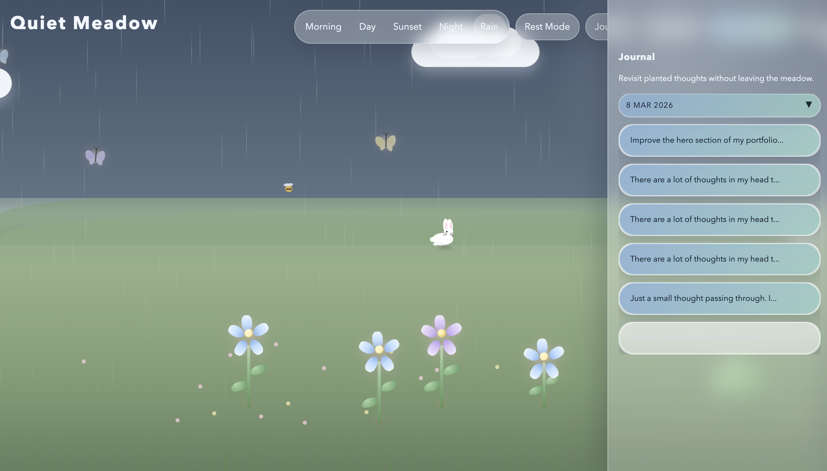 Quiet Meadow journal experience